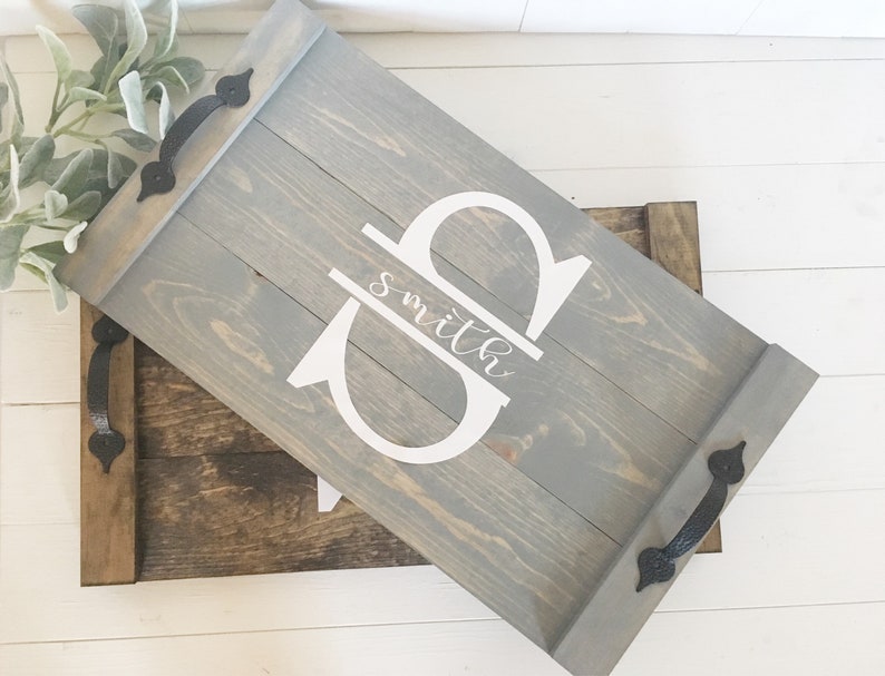 Personalized Serving Tray, Custom Christmas Gift, Custom Wooden Serving Trays, Serving Tray With Handles, Custom Wedding Gift, Engagement