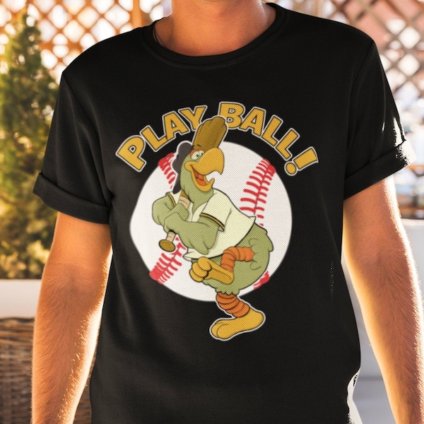 Pittsburgh Pirates Baseball T Shirt - Play Ball ! Baseball Parrot Mascot- Audlt Short-Sleeve Unisex T-Shirt
