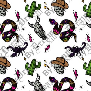 Naadloze patter digitaal papier Western Boho chic schedel slang cowboy bout stof sublimatie tumbler