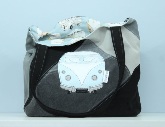 Large Shoulder Bag - Campervan 2 (recycled Denim, Handmade, Tote 