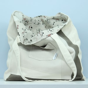 Große Schultertasche - Hund (recycelter Jeansstoff, Beuteltasche, großes Fassungsvermögen, handgemacht)