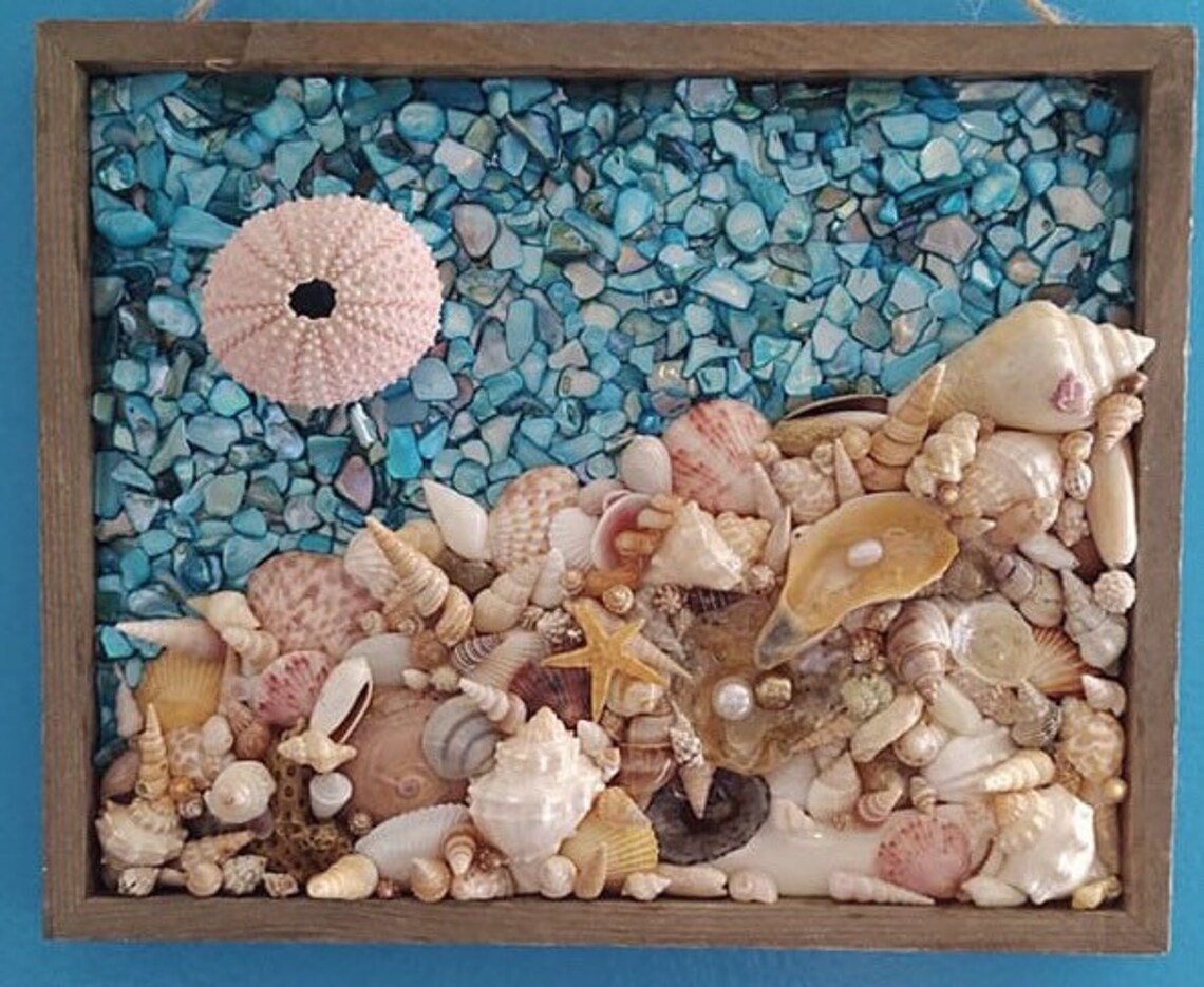 Sea shells ocean collage wall art sealed in resin Etsy
