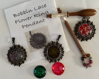 Flower Wreath Bobbin Lace Kit; Bobbin Lace Kit; jewellery making kit; Pendant kit