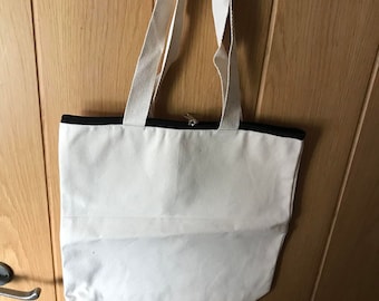 Blank Canvas Zip Tote Bag, Zip Project Bag, Zipped Shopping Bag, Blank Bag to Personalise,