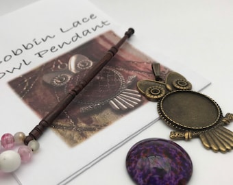 Owl Pendant Kit ; Bobbin Lace Bronze Pendant; Bobbin Lace kit