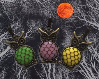 Halloween Special Kit - 3 Owl Bobbin Lace Pendant Kit; Antique Brown Owl Pendant; Bobbin Lace kit; jewellery making kit