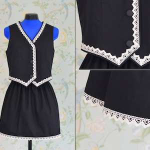 Fairtrade vest in black with white lace, fair vegan organic, Gothic Lolita waistcoat with buttons, Made in Germany