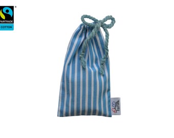 Soapnuts with fairtrade pouch for eco-friendly & eudermic laundry, blue white striped bag inlc. washnuts, try out, present, vegan
