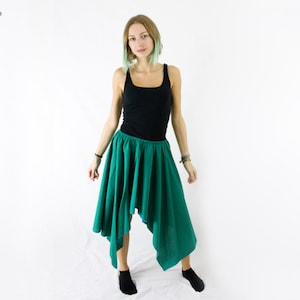 fairtrade skirt green, asymmetric with lappet; fair vegan organic, handmade faircloth, goa, shaman, elf, woman skirt, men skirt, unisex