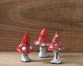 Ceramic Red and White toadstools Raku fired Unique Handmade House Warming Present New Home
