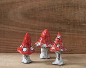 Ceramic Red and White toadstools Raku fired Unique Handmade House Warming Present New Home