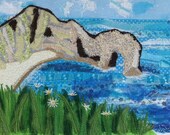 Durdle Door Dorset featuring Machine Embroidery Fabric Wall art Unique Handmade