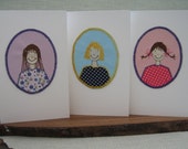 Unique Handmade Greetings Cards Little Girls' Portrait Embroideries