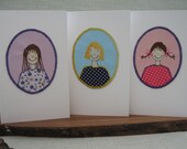 Unique Handmade Greetings Cards Little Girls' Portrait Embroideries