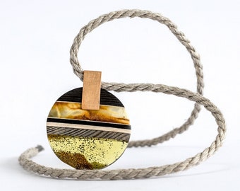 SUNSET necklace baltic Amber + Wood + gold plated Sterling silver by Amberwood Marta Wlodarska