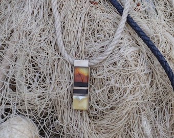 SIMPLE Slim necklace baltic amber + wood + sterling silver, orange black, by Amberwood Marta Wlodarska