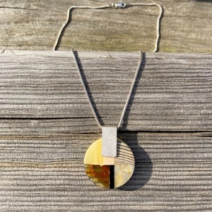 MOSAIC Art-Deco inspired necklace, baltic amber wood silver, orange grey, by Amberwood Marta Wlodarska image 1