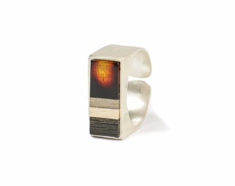 Anillo de PLATA Ámbar báltico + madera + plata 925, Amberwood Marta Wlodarska