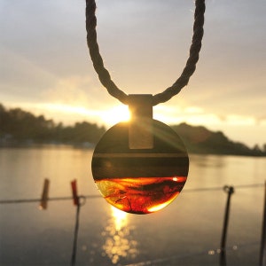ROUND S Collier, baltic amber + wood + Sterling silver, orange black, Amberwood Marta Wlodarska