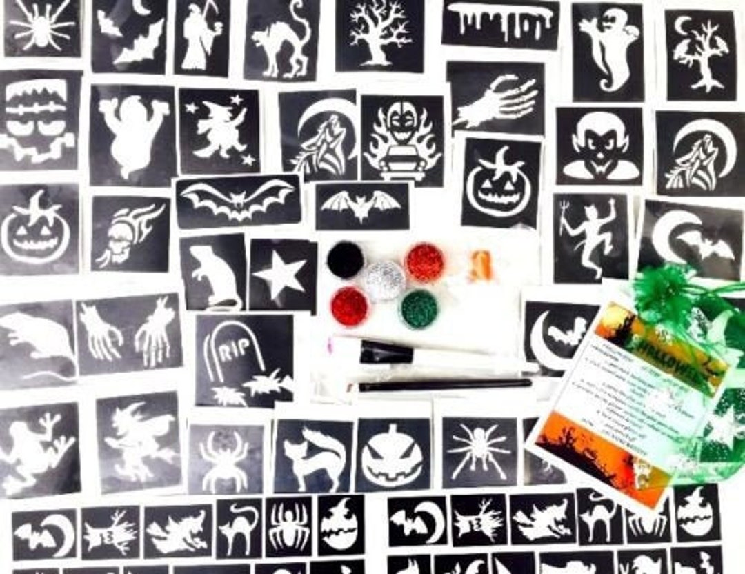 Halloween Glitter Tattoo Kit for Girls and Boys 40 Stencils 5 Etsy