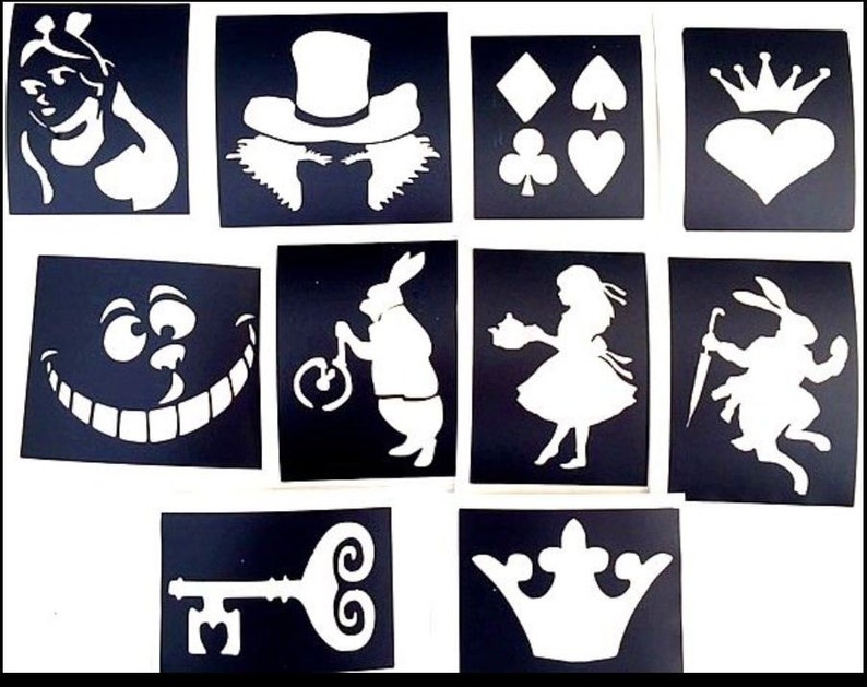 Glitter tattoo stencils Alice in wonderland pack Professional Etsy