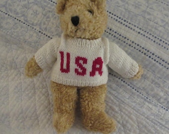 Ty Attic Treasures Pluszowy Miś 8" Tan Doskonały 1992 USA Dzianinowy Sweter Vintage