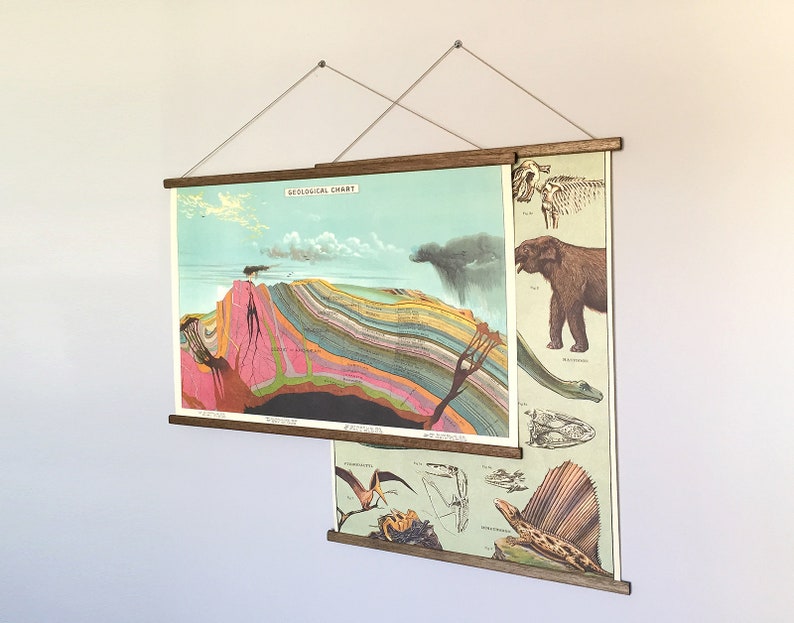 Geological Vintage School Chart Poster With Tasmanian Oak Wooden ...