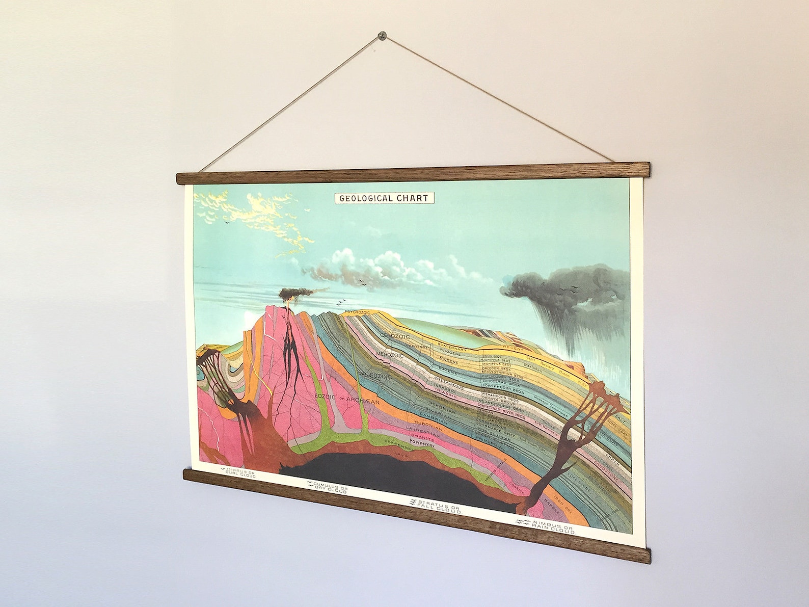 Geological Vintage School Chart Poster With Tasmanian Oak Wooden ...