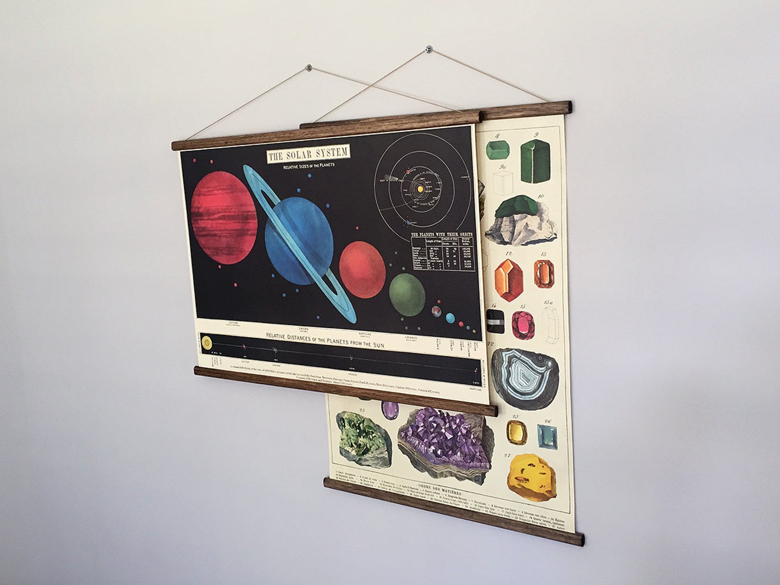 Solar System Vintage School Chart Poster With Tasmanian Oak Wooden ...