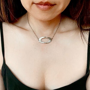 SILVER OVAL NECKLACE, Geometric Necklaces For Women, Statement Jewelry Necklace, Everyday Necklace, Simple Necklace Sister Birthday Gift