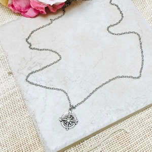 mens necklace silver compass necklace, moving away gift for best friend, unisex jewelry, enjoy the journey necklace, adventure awaits gift
