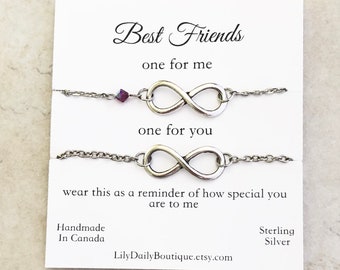 sterling silver infinity bracelet best friend bracelet for 2, long distance friendship gift, best friend birthday gifts for her personalized