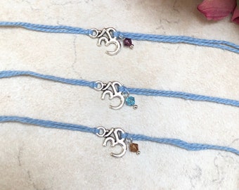 Om Rakhi Bracelet for Brother - Raksha Bandhan Handmade Rakhi with Card, Adjustable Wish Bracelet, Personalized Rakhi Gift with Birthstone