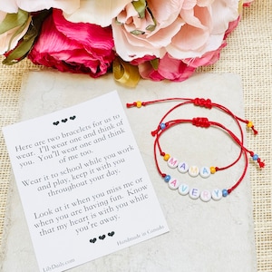 Pulsera de nombre personalizado para niños, pulseras de mamá e hija, pulsera de alivio de ansiedad, pulsera de papá e hija, pulsera del primer día de clases