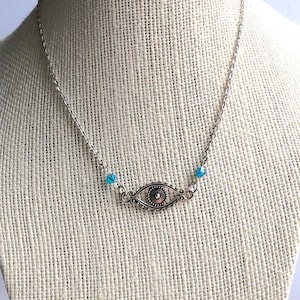 sterling silver evil eye necklace, protection necklace for women, mal de ojo necklace, good luck necklace, June birthstone necklace, unique
