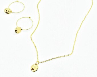 Collar minimalista Gold Nugget Collar y Aretes Set, delicado conjunto de collar de oro para mujeres, regalo de cumpleaños de mamá, regalo de cumpleaños de mejor amigo