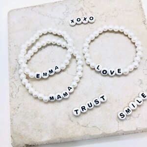 personalized name bracelet for girl, custom word bracelet, stacking stretch bracelets for women, big sister gift, mantra bracelet elastic