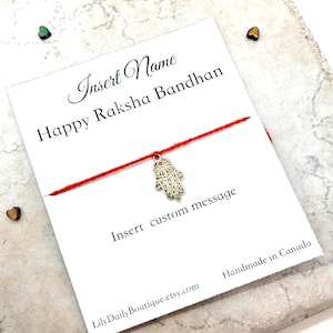 Pulseira hamsa Raksha Bandhan de prata, RAKHI personalizado para irmão, cartão Raksha Bandhan, pulseira Rakhi simples, cartão rakhi contemporâneo