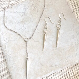sterling silver spike earrings silver & spike necklace minimalist goth jewelry, edgy earrings for women, steampunk jewelry, best sellers