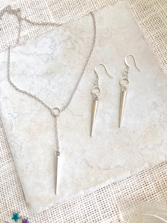 sterling silver spike earrings silver & spike necklace minimalist goth jewelry, edgy earrings for women, steampunk jewelry, best sellers