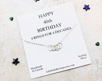 Happy 40th birthday gifts for best friend birthday gifts for daughter, 4 four ring necklace, 4 rings for 4 decades, best sellers, bff gifts