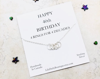 Happy 40th birthday gifts for best friend birthday gifts for daughter, 4 four ring necklace, 4 rings for 4 decades, best sellers, bff gifts