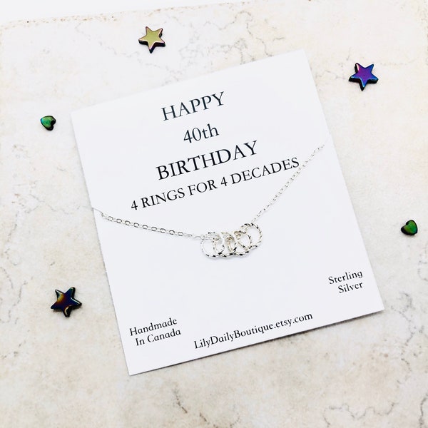 Happy 40th birthday gifts for best friend birthday gifts for daughter, 4 four ring necklace, 4 rings for 4 decades, best sellers, bff gifts