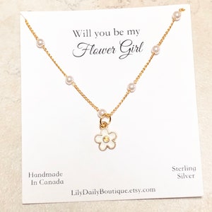 Collier de proposition de fille de fleur, Will You Be My Flower Girl collier, collier de perles délicates or, cadeau de proposition de fille de fleur, article le plus vendu