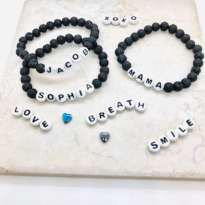 Lava Perlenarmband Kinder, Angst Relief Armband, personalisiertes Buchstabenarmband, Perlen Namensarmband benutzerdefinierte Freundschaftsbuchstaben Perlenarmband