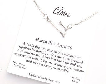 Aries Zodiac Necklace Silver - Constellation Necklace with CZ Stars, Horoscope Jewelry Gift, Celestial Necklace, Birthday Gift for Her