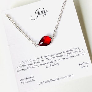 sterling silver July birthstone necklace for mom, best friend birthday gift, red crystal necklace for women, mothers day gift from daughter