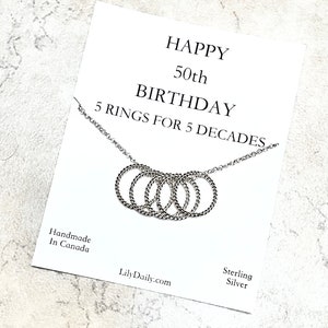 Gelukkige 50e verjaardag cadeaus voor beste vriend, 5 ringen 5 decennia ketting, vijf ring ketting, 5 ringen ketting, verjaardag meisje, bestsellers