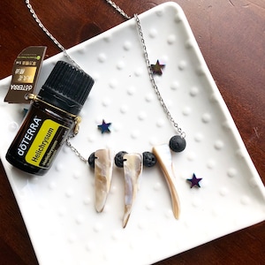 Lava Stone Diffuser Necklace, Shell Accent, Aromatherapy Jewelry
