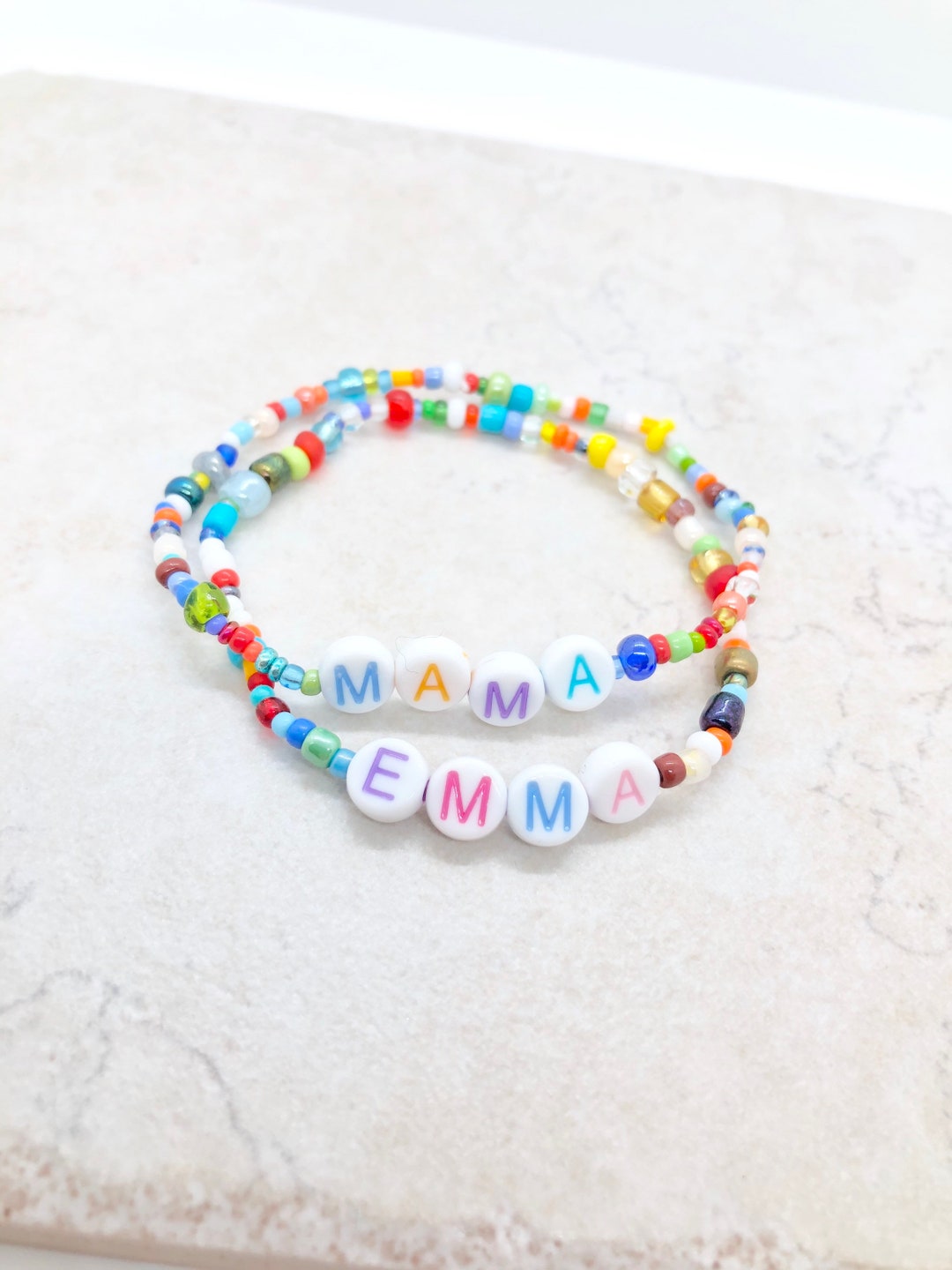 Custom Letter Bead Bracelet, Mommy and Me Bracelet Set of 2, Mom and ...